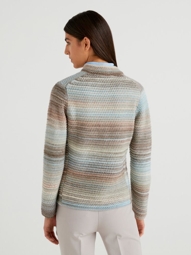 Chaquetas Benetton Mujer Baratas Knit Multicolor Lana Blend Grises